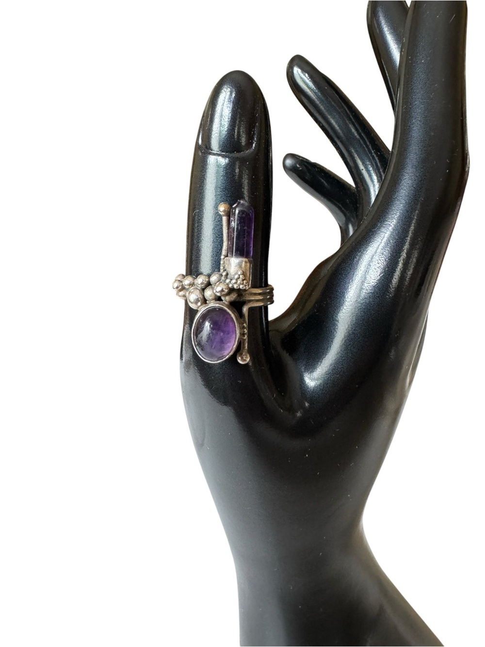 Sterling Silver Amethyst Cluster Ring - Purple